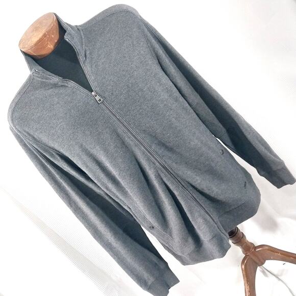 CALVIN KLEIN! FULL ZIPPER CHARCOAL GRAY KNIT COTTON LIGHTWEIGHT SWEATER! SZ M - Picture 1 of 10
